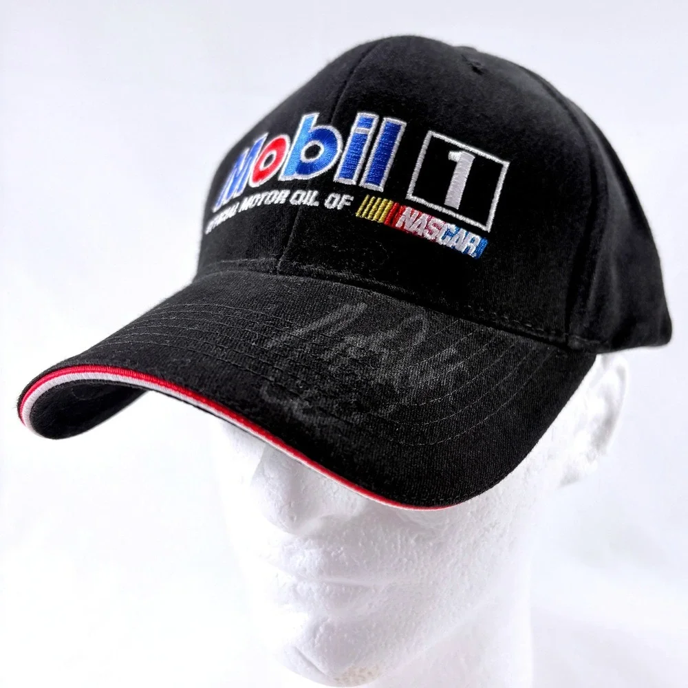 NASCAR Racing Mobil 1 Hat Signed (Unknown) Pegasus Black Baseball Cap